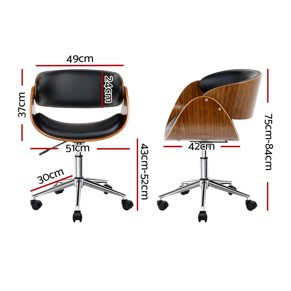 Artiss Wooden Office Chair Leather Seat Black - Image 2