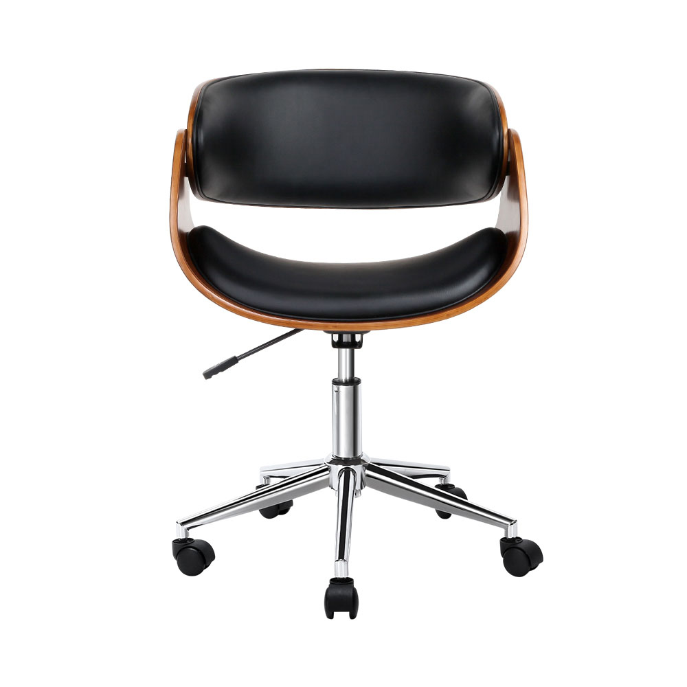 Artiss Wooden Office Chair Leather Seat Black - Image 3