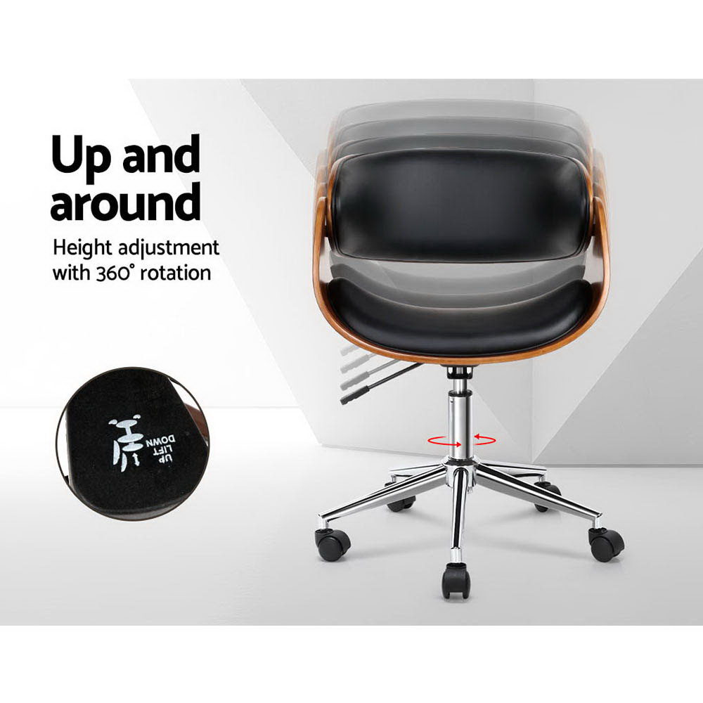 Artiss Wooden Office Chair Leather Seat Black - Image 5