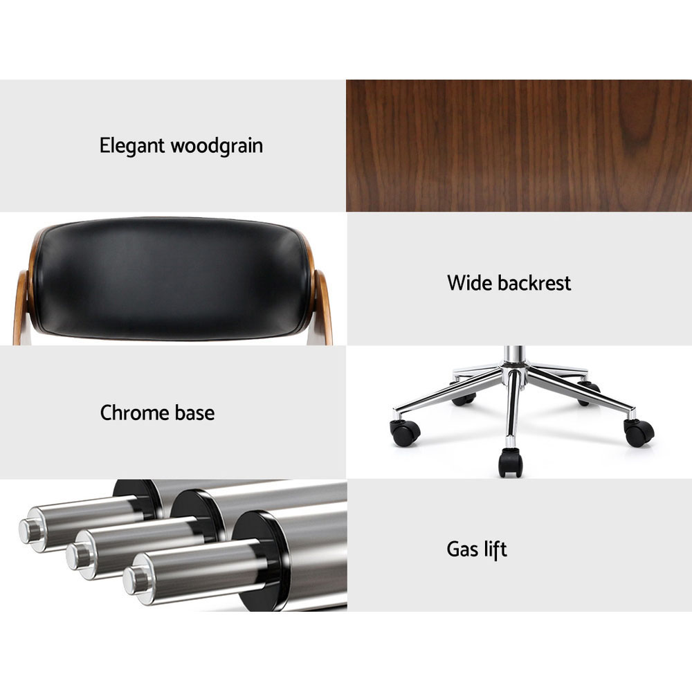 Artiss Wooden Office Chair Leather Seat Black - Image 6