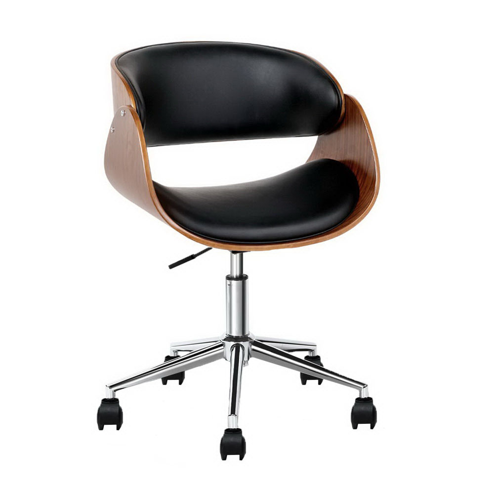 Artiss Wooden Office Chair Leather Seat Black - Image 8