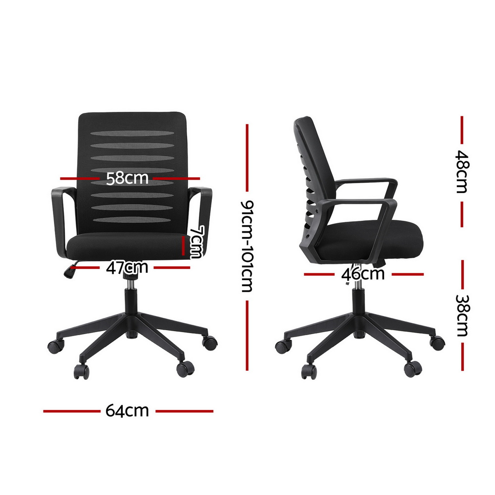 Artiss Ergonomic Office Chair Mesh Computer Desk Chairs with Lumbar Support, Height Adjustment Swivel Chair Mid Back for Home Office Study, Black - Image 2