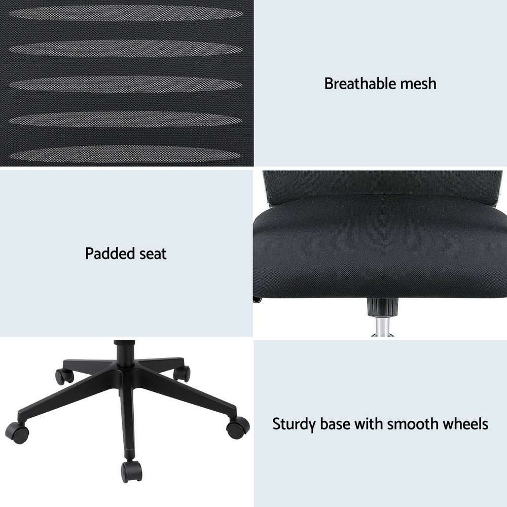Artiss Ergonomic Office Chair Mesh Computer Desk Chairs with Lumbar Support, Height Adjustment Swivel Chair Mid Back for Home Office Study, Black - Image 6