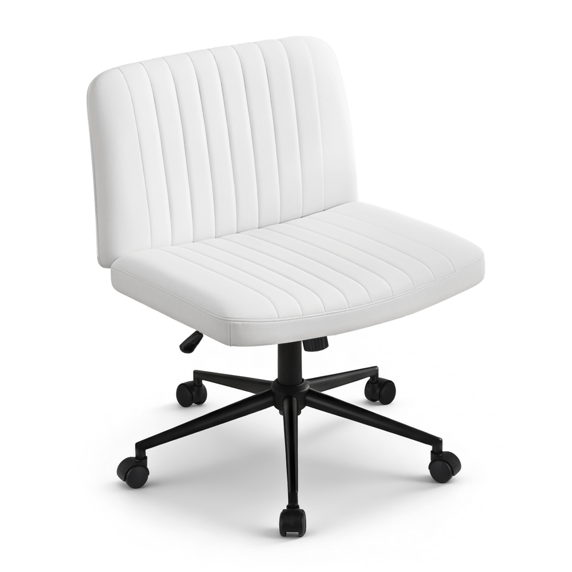 Artiss Criss Cross Chair with Wheels Wide Cross Legged Office Desk Vanity Chair PU Leather, Armless Height Adjustable Swivel Home Office Chair for Home Computer Task, White - Image 1
