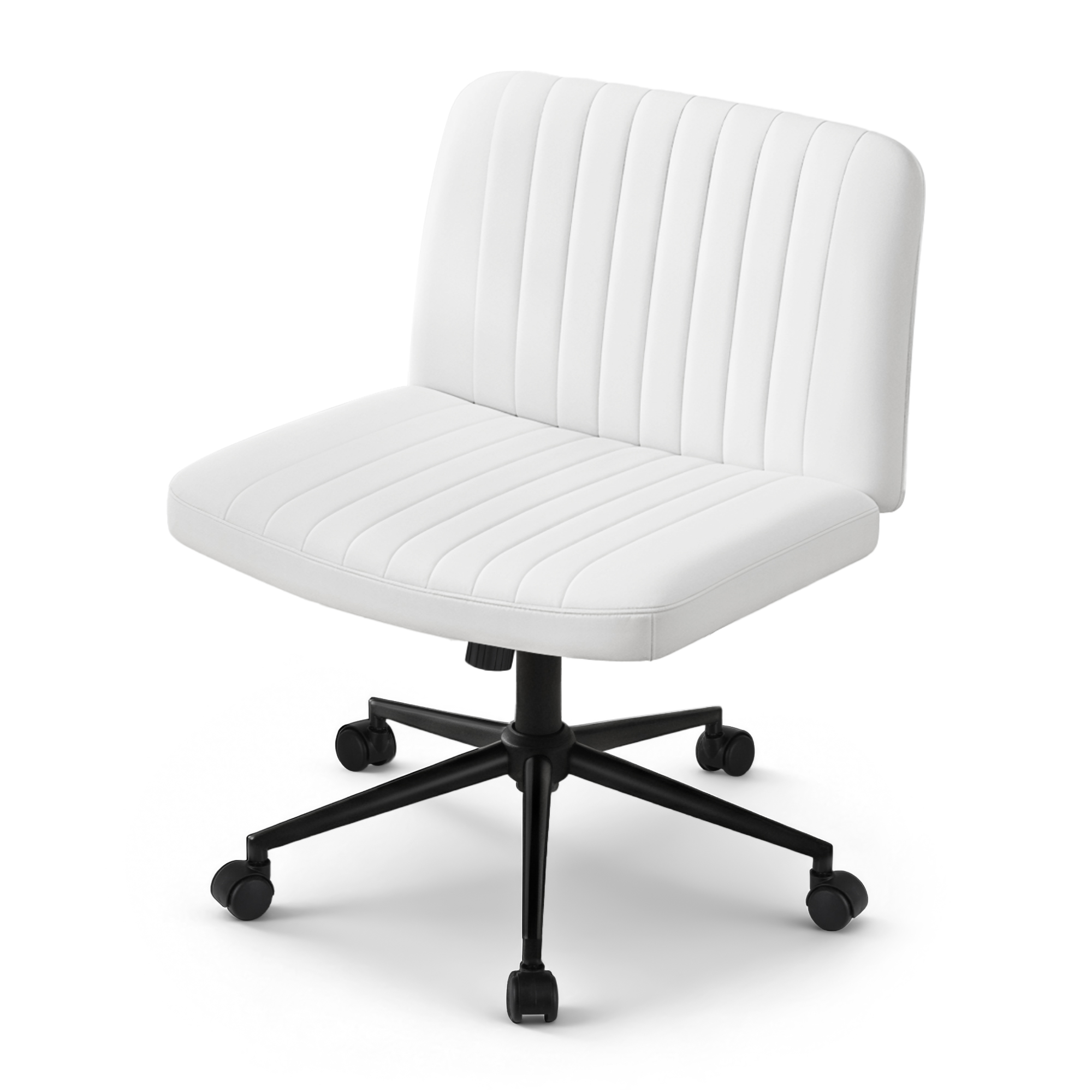 Artiss Criss Cross Chair with Wheels Wide Cross Legged Office Desk Vanity Chair PU Leather, Armless Height Adjustable Swivel Home Office Chair for Home Computer Task, White - Image 3