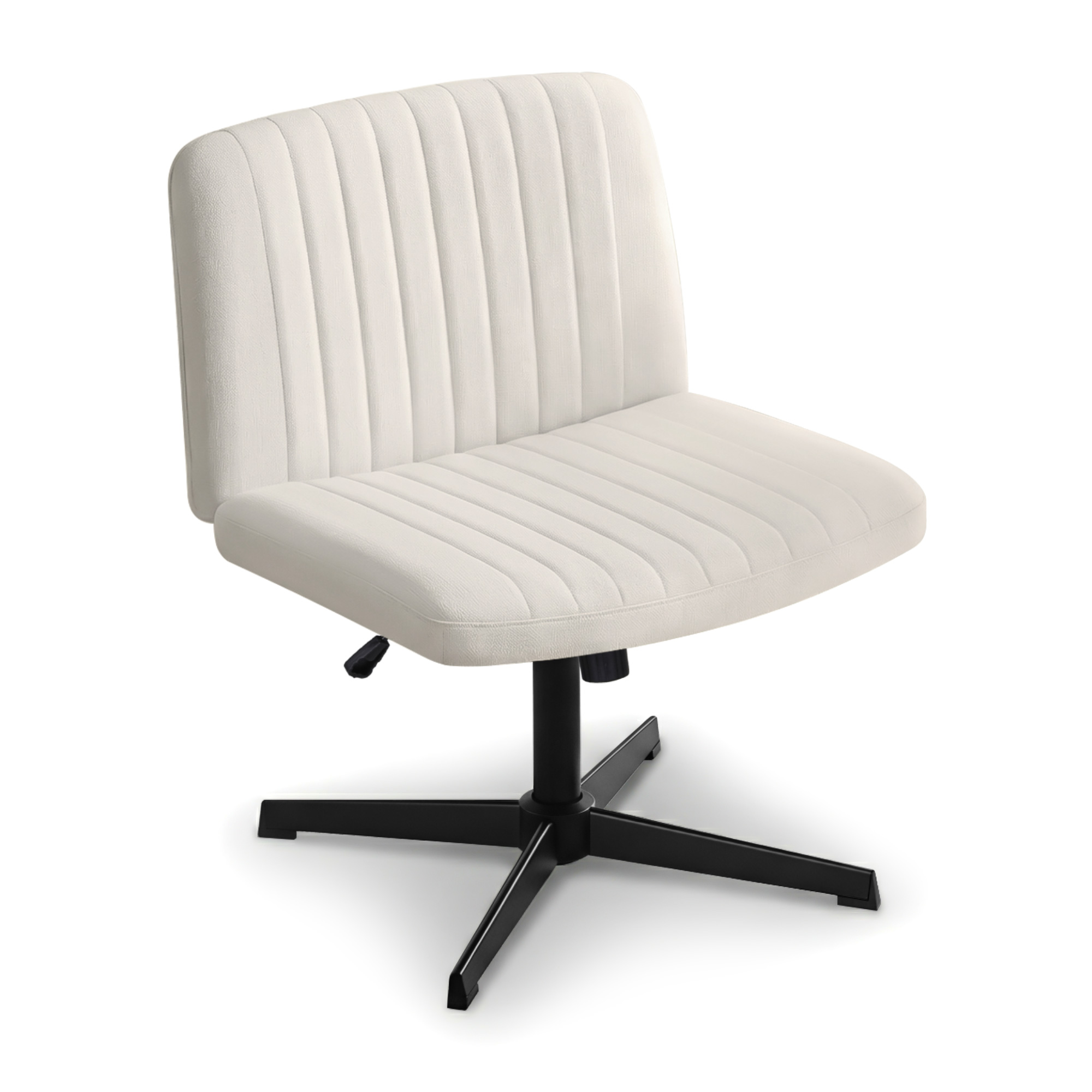Artiss Criss Cross Chair No Wheels Fabric Wide Cross Legged Office Desk Vanity Chair Armless, Height Adjustable, Swivel Home Office Chair for Home Computer Task, Beige - Image 1