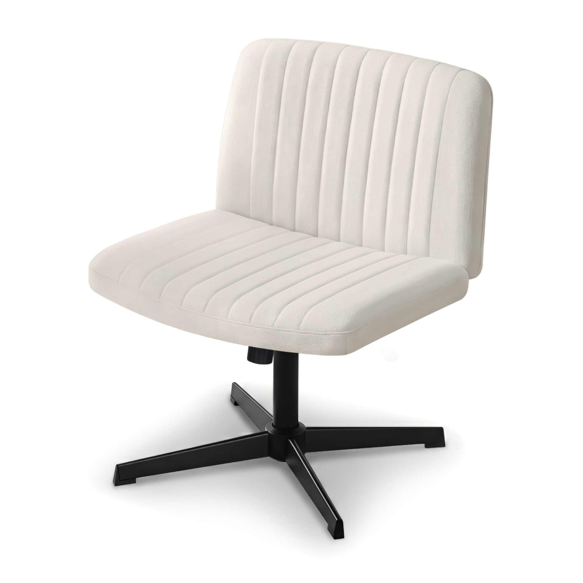 Artiss Criss Cross Chair No Wheels Fabric Wide Cross Legged Office Desk Vanity Chair Armless, Height Adjustable, Swivel Home Office Chair for Home Computer Task, Beige - Image 3