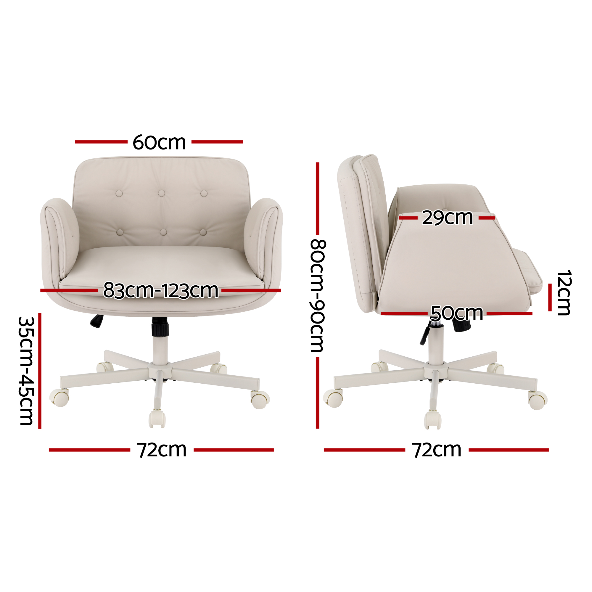 Artiss Criss Cross Chair with Wheels & Adjustable Armrests, Ergonomic Cross Legged Office Desk Chair PU Leather Vanity Chair Swivel for Home, Make Up, Bedroom, Computer, Beige - Image 2