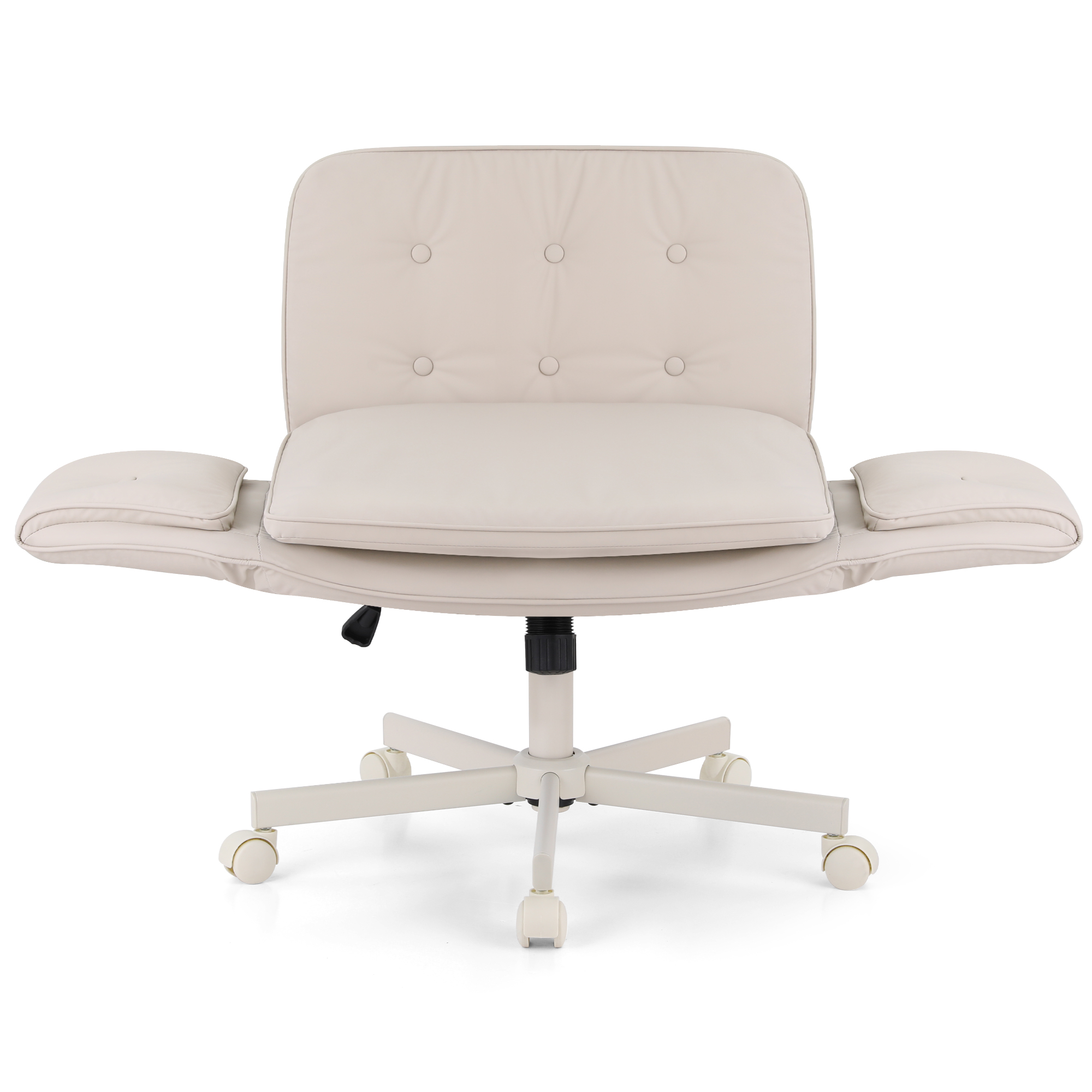 Artiss Criss Cross Chair with Wheels & Adjustable Armrests, Ergonomic Cross Legged Office Desk Chair PU Leather Vanity Chair Swivel for Home, Make Up, Bedroom, Computer, Beige - Image 3