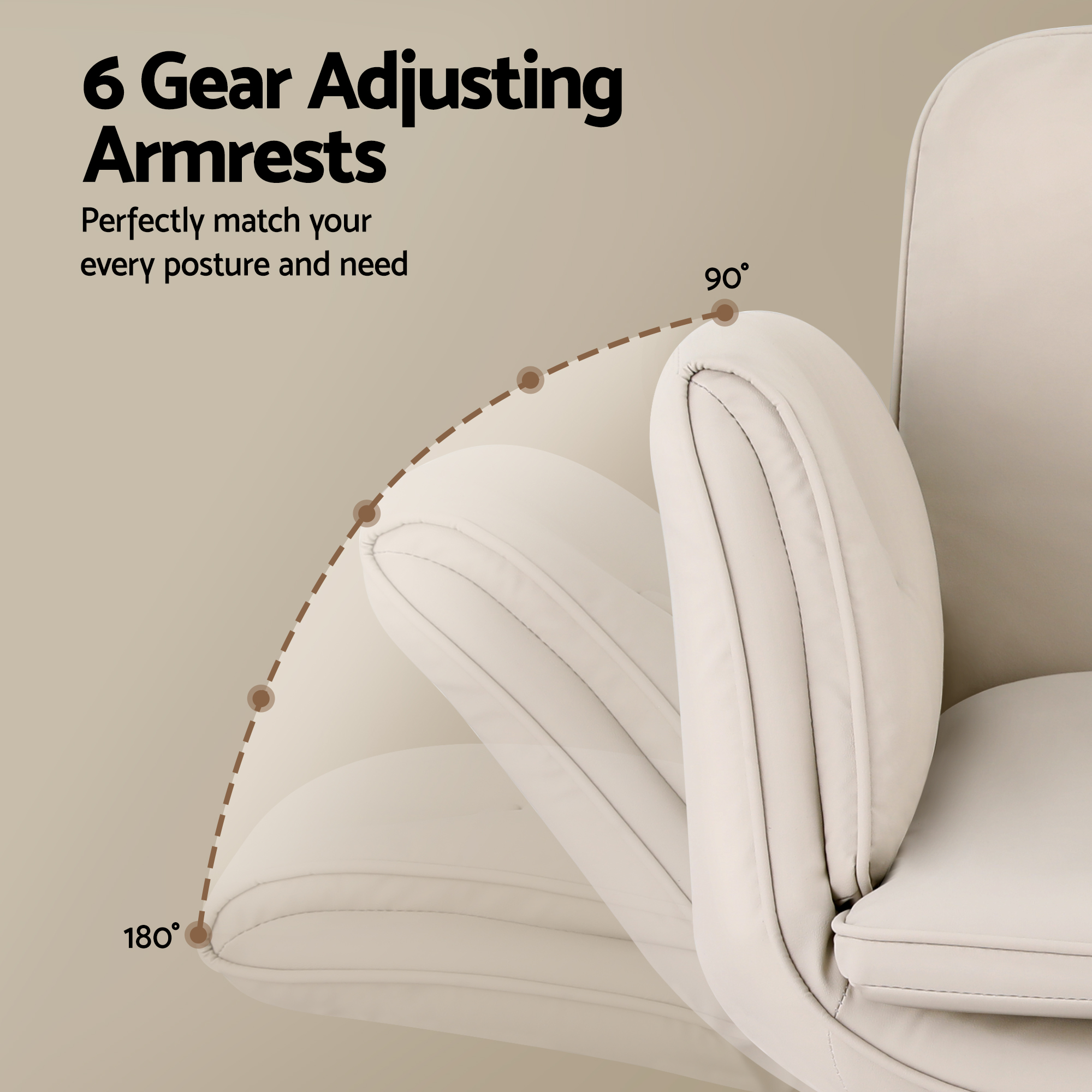 Artiss Criss Cross Chair with Wheels & Adjustable Armrests, Ergonomic Cross Legged Office Desk Chair PU Leather Vanity Chair Swivel for Home, Make Up, Bedroom, Computer, Beige - Image 6