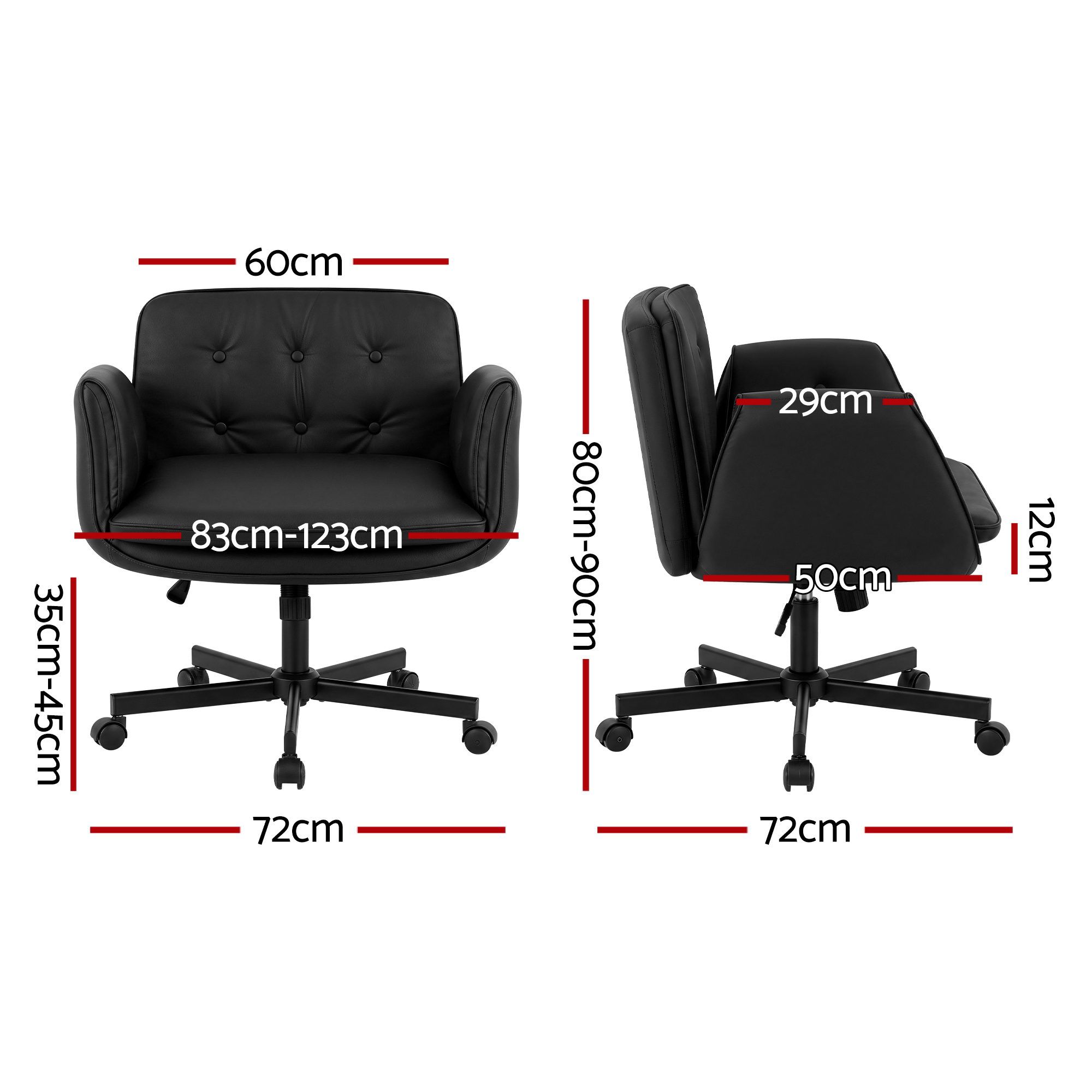 Artiss Criss Cross Chair with Wheels & Adjustable Armrests, Ergonomic Cross Legged Office Desk Chair PU Leather Vanity Chair Swivel for Home, Make Up, Bedroom, Computer, Black - Image 2