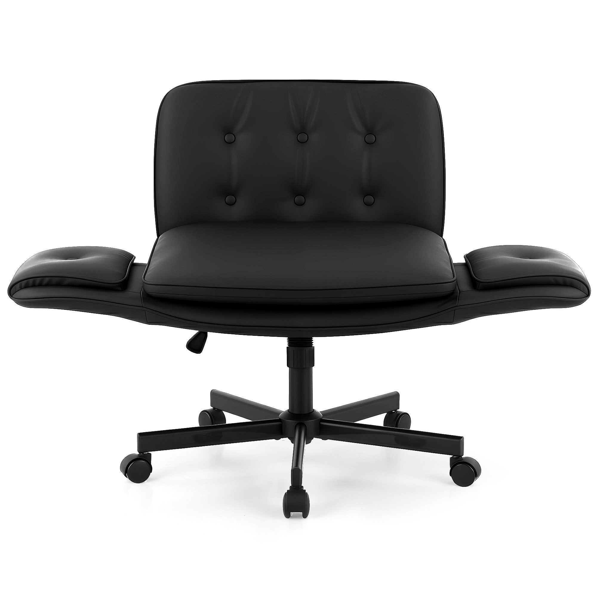 Artiss Criss Cross Chair with Wheels & Adjustable Armrests, Ergonomic Cross Legged Office Desk Chair PU Leather Vanity Chair Swivel for Home, Make Up, Bedroom, Computer, Black - Image 3