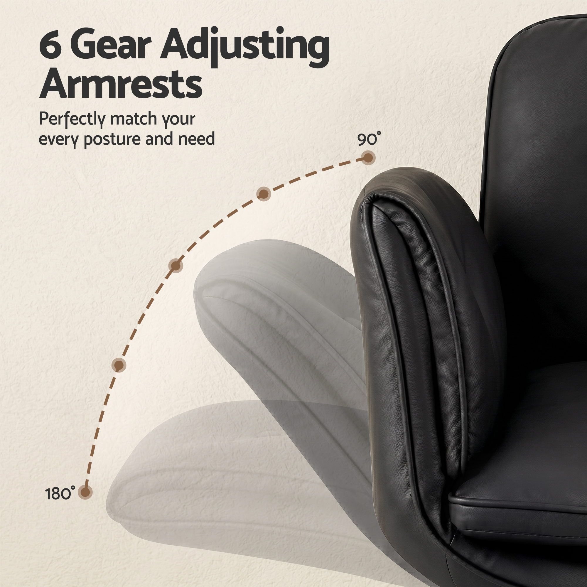 Artiss Criss Cross Chair with Wheels & Adjustable Armrests, Ergonomic Cross Legged Office Desk Chair PU Leather Vanity Chair Swivel for Home, Make Up, Bedroom, Computer, Black - Image 6