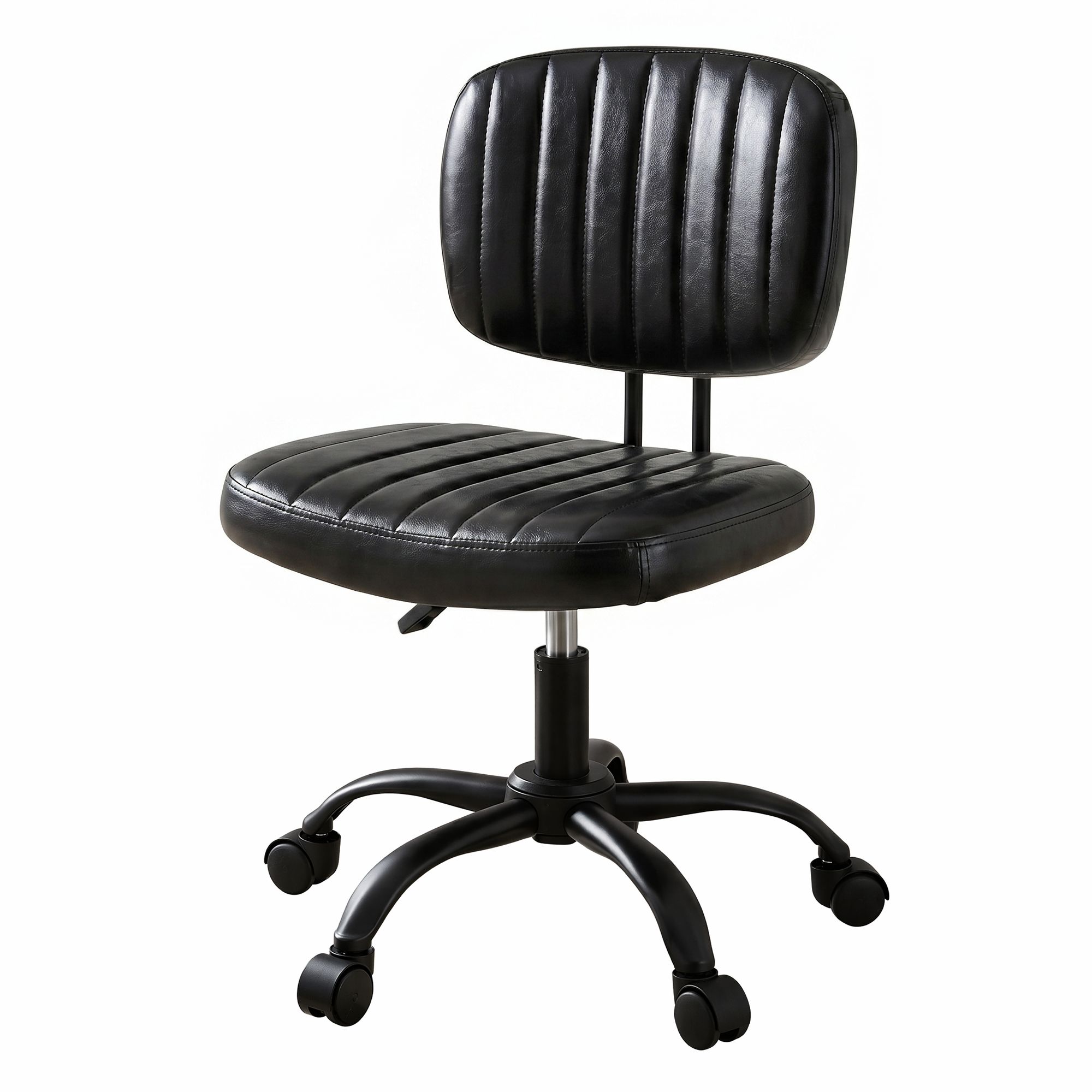 Artiss Armless Office Chair with Wheels, Ergonomic PU Leather Office Desk Chair, Height Adjustable 360° Swivel Computer Task Chair for Home Office, Study Room & Small Space, Black - Image 1