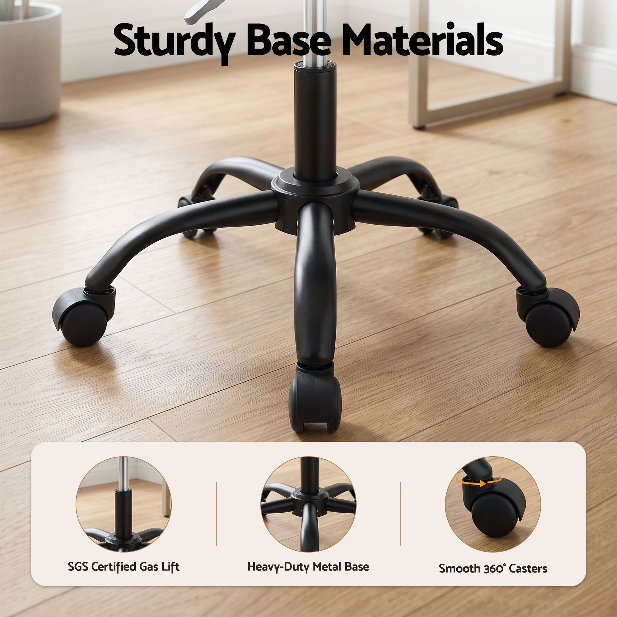 Artiss Armless Office Chair with Wheels, Ergonomic PU Leather Office Desk Chair, Height Adjustable 360° Swivel Computer Task Chair for Home Office, Study Room & Small Space, Black - Image 7