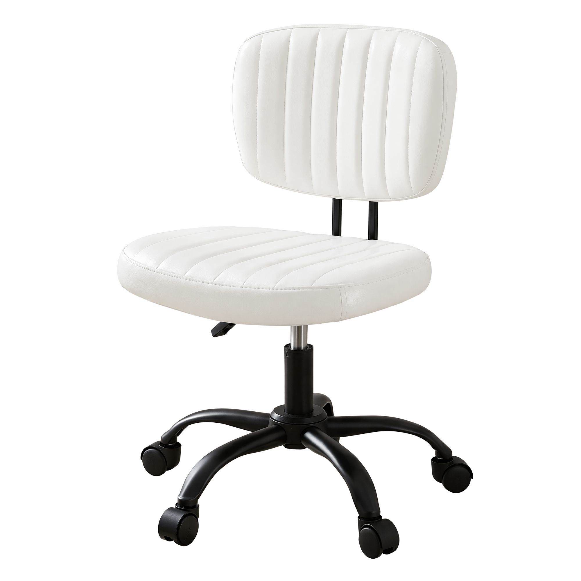Artiss Armless Office Chair with Wheels, Ergonomic PU Leather Office Desk Chair, Height Adjustable 360° Swivel Computer Task Chair for Home Office, Study Room & Small Space, White - Image 1