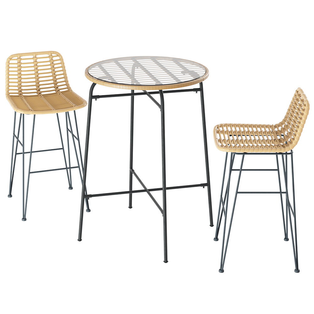Gardeon 3-Piece Outdoor Bar Set Wicker Table Chairs Patio Bistro - Image 1