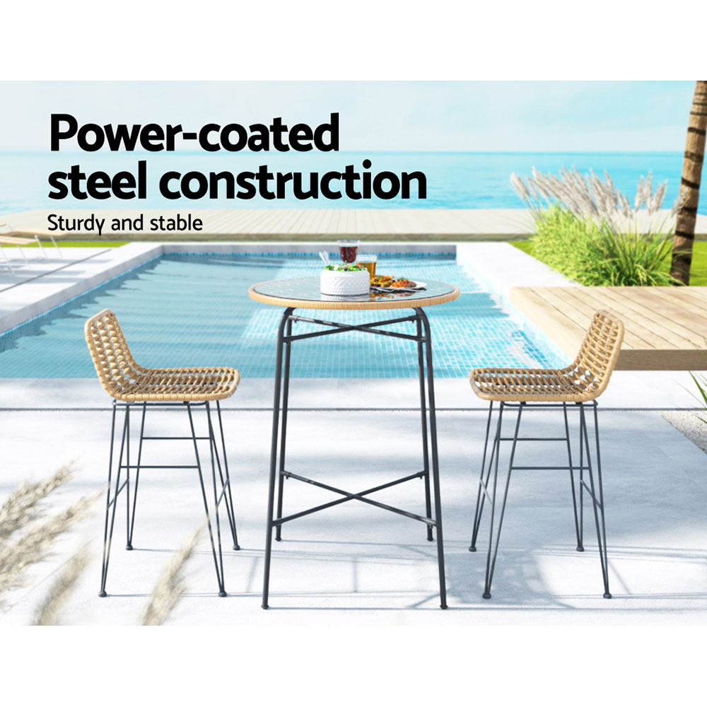 Gardeon 3-Piece Outdoor Bar Set Wicker Table Chairs Patio Bistro - Image 4