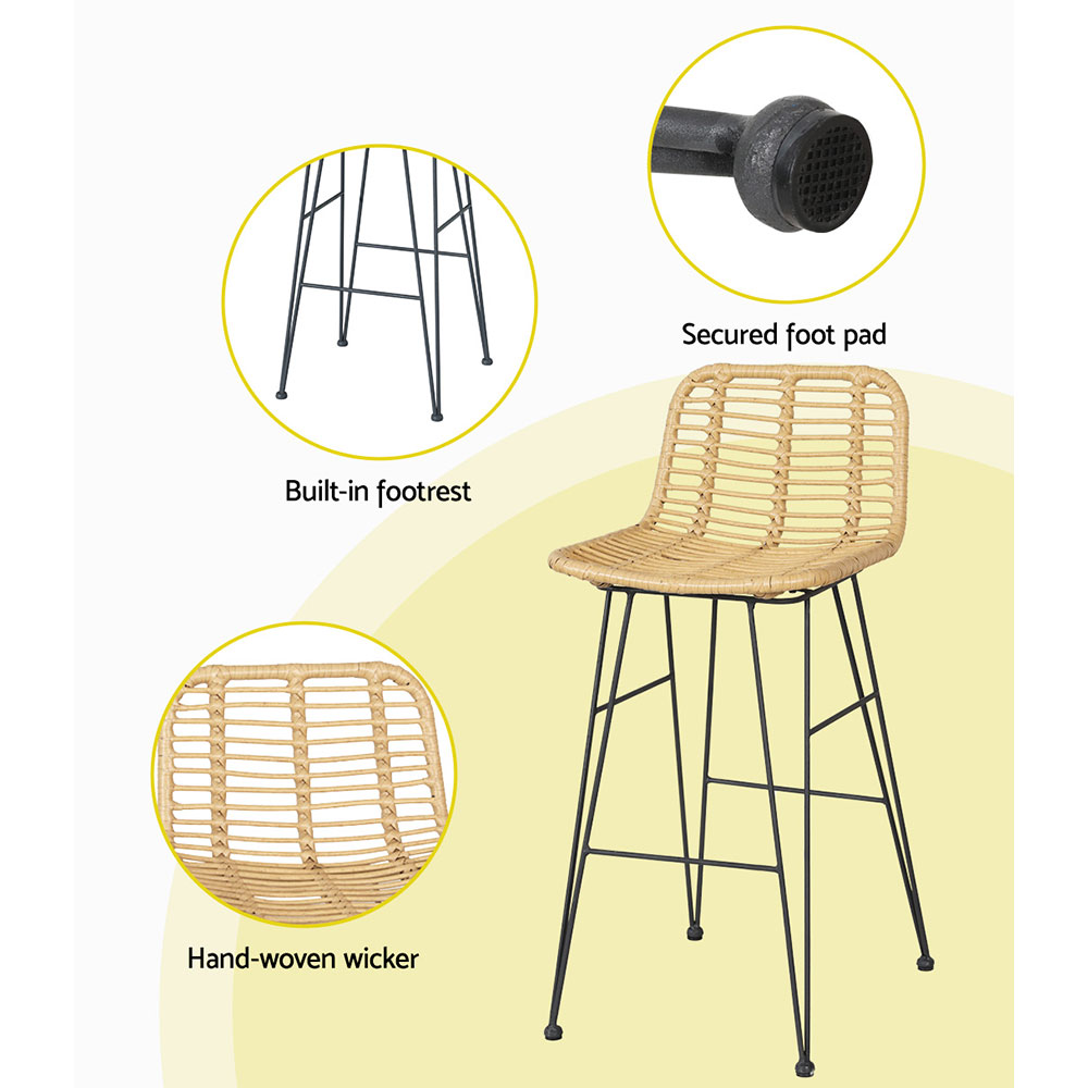 Gardeon 3-Piece Outdoor Bar Set Wicker Table Chairs Patio Bistro - Image 5