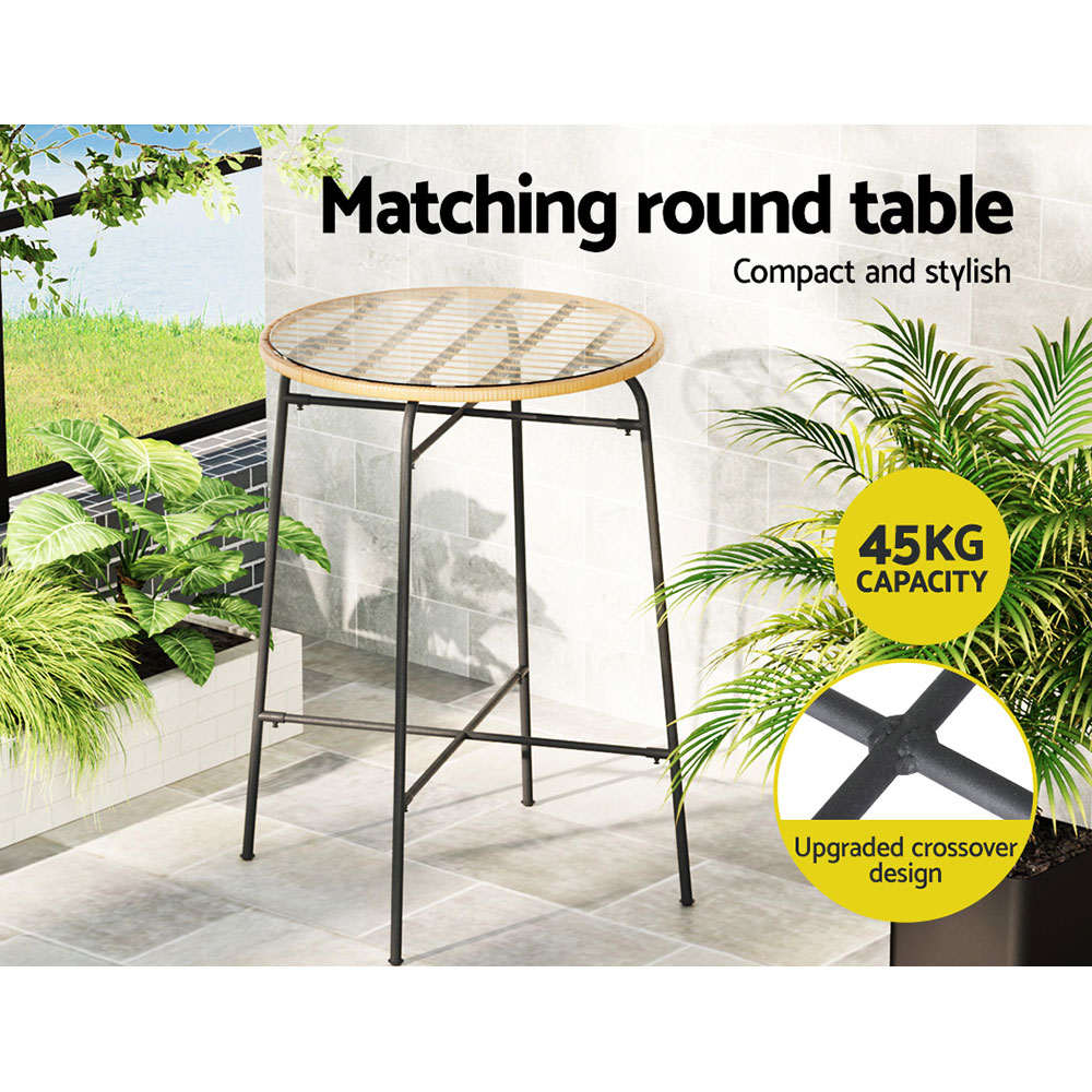 Gardeon 3-Piece Outdoor Bar Set Wicker Table Chairs Patio Bistro - Image 6