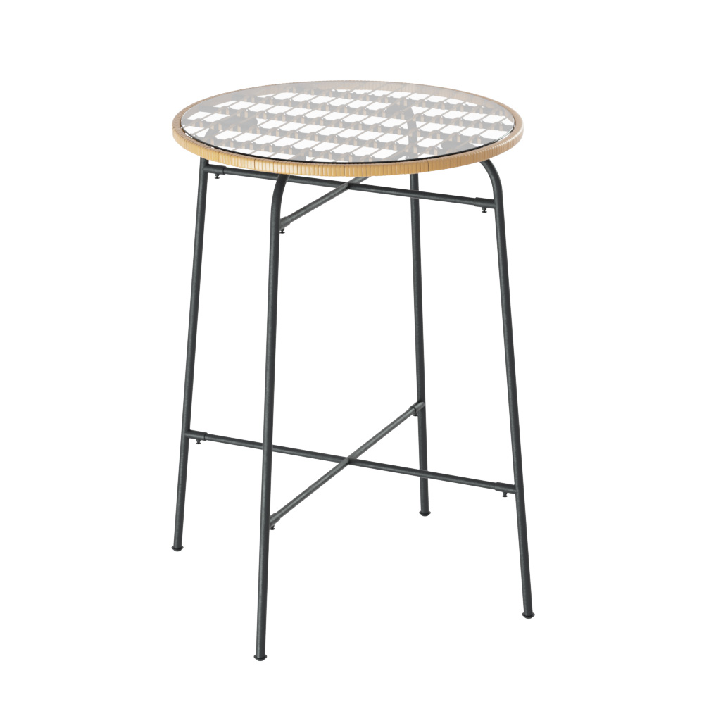 Gardeon Outdoor Bar Table Wicker Dining Bistro Patio Balcony Glass Table Steel - Image 1