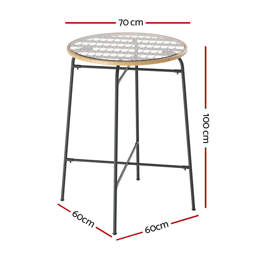 Gardeon Outdoor Bar Table Wicker Dining Bistro Patio Balcony Glass Table Steel - Image 2