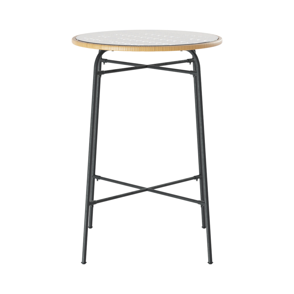 Gardeon Outdoor Bar Table Wicker Dining Bistro Patio Balcony Glass Table Steel - Image 3