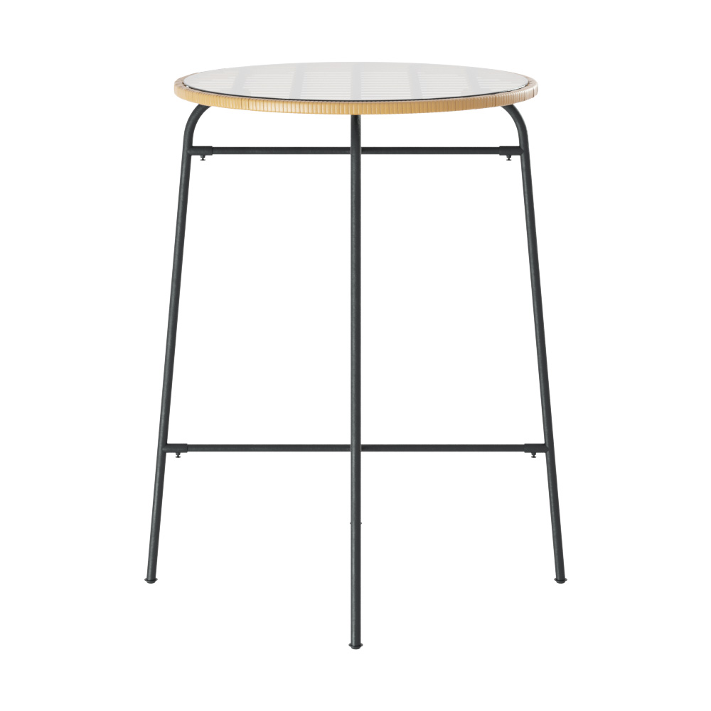 Gardeon Outdoor Bar Table Wicker Dining Bistro Patio Balcony Glass Table Steel - Image 4