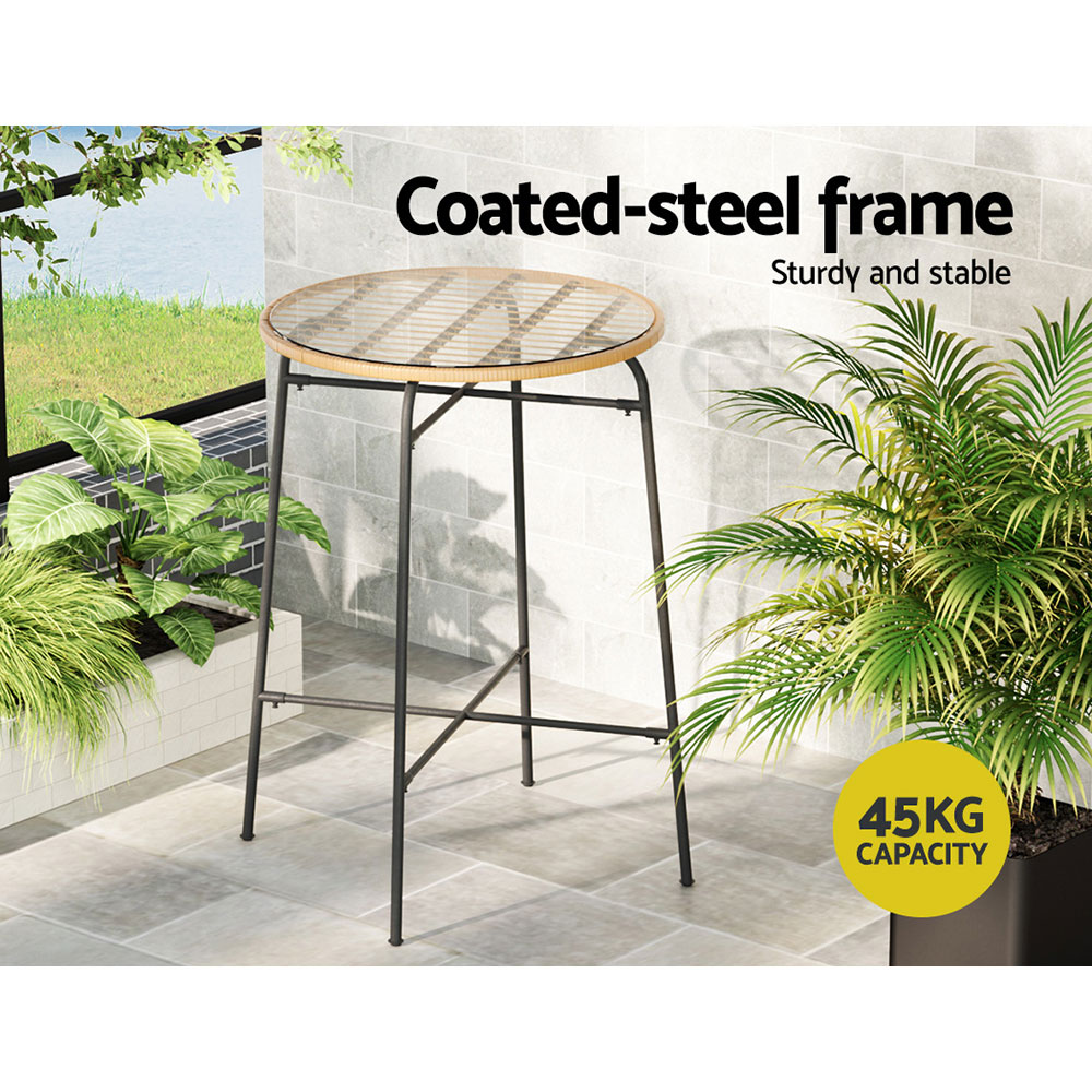 Gardeon Outdoor Bar Table Wicker Dining Bistro Patio Balcony Glass Table Steel - Image 5