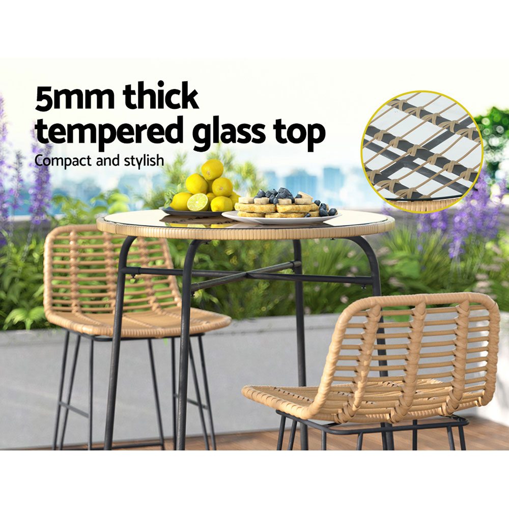 Gardeon Outdoor Bar Table Wicker Dining Bistro Patio Balcony Glass Table Steel - Image 6