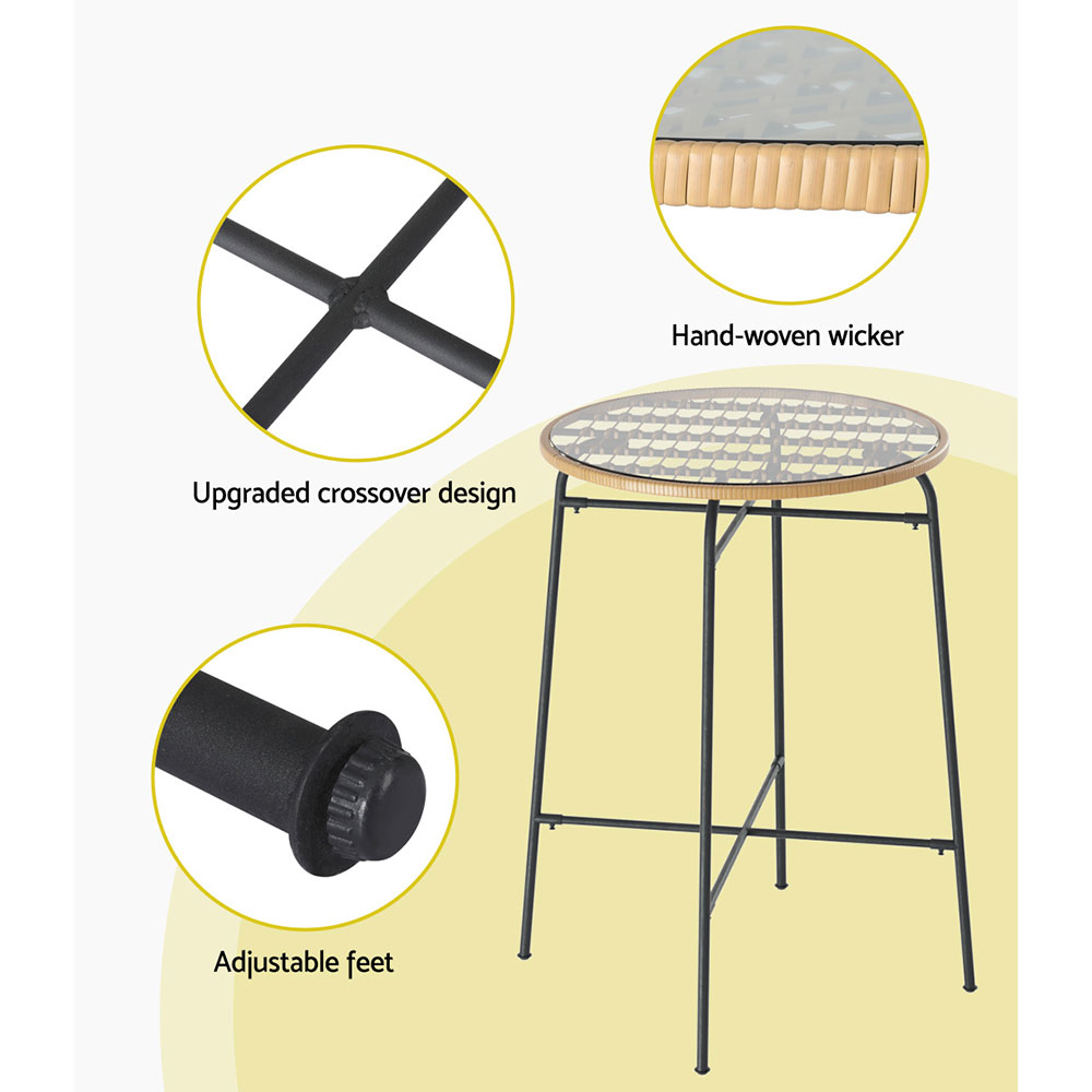 Gardeon Outdoor Bar Table Wicker Dining Bistro Patio Balcony Glass Table Steel - Image 7