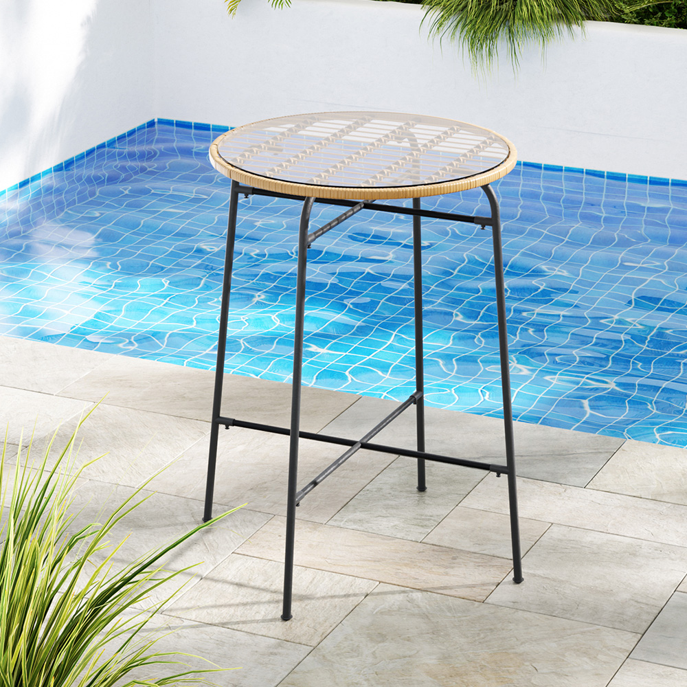 Gardeon Outdoor Bar Table Wicker Dining Bistro Patio Balcony Glass Table Steel - Image 8