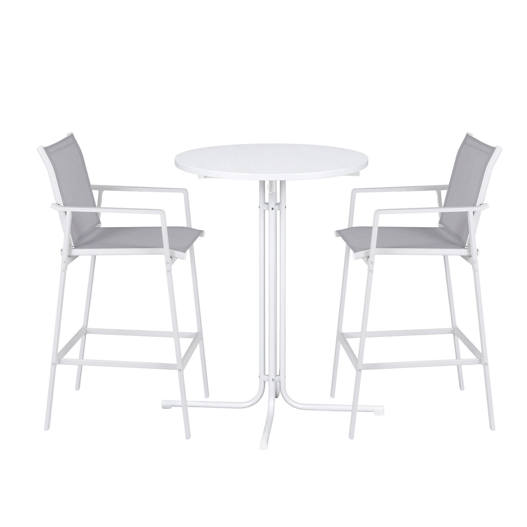 Gardeon 3PC Outdoor Bar Set Stools Dining Chairs Table Patio Furniture Bistro Set Steel White - Image 3