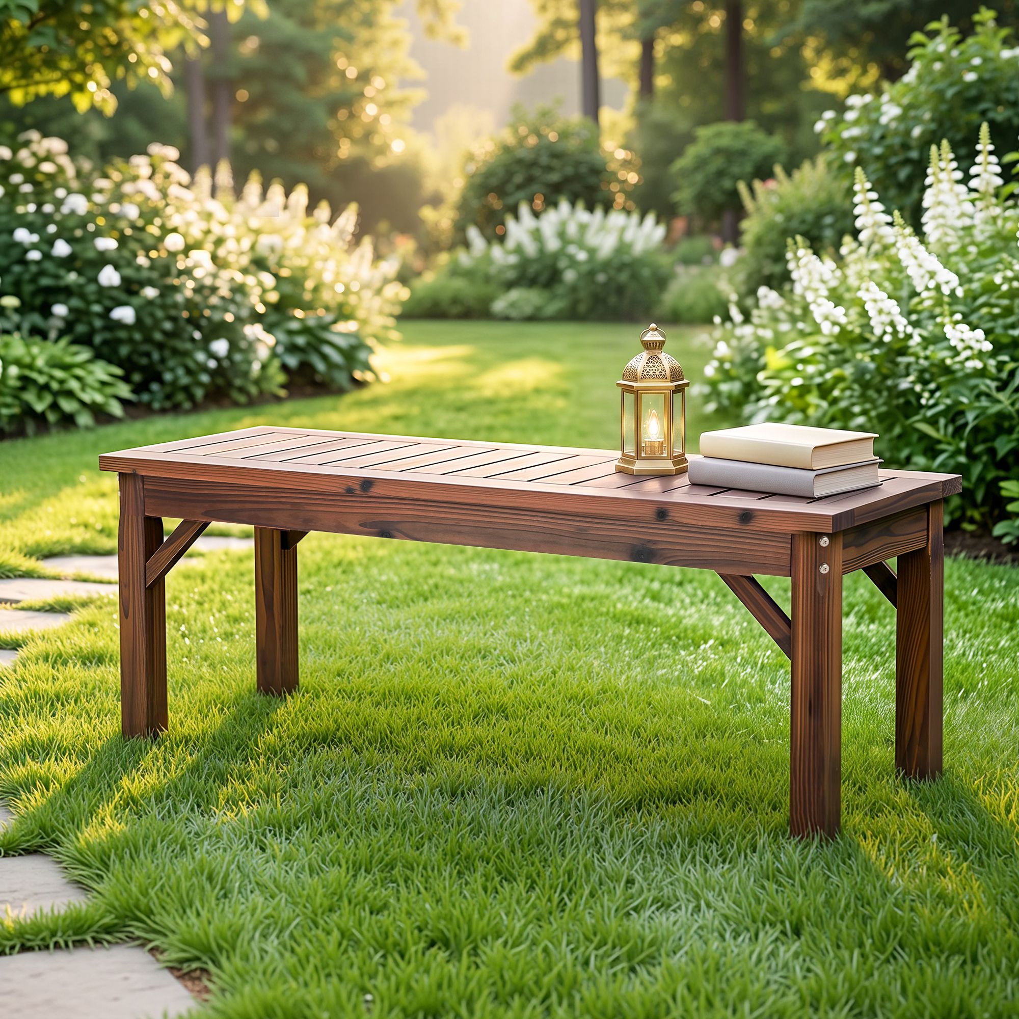 Gardeon Garden Benches Garden Seating Backless Timber Seat 120cm Brown - Image 1