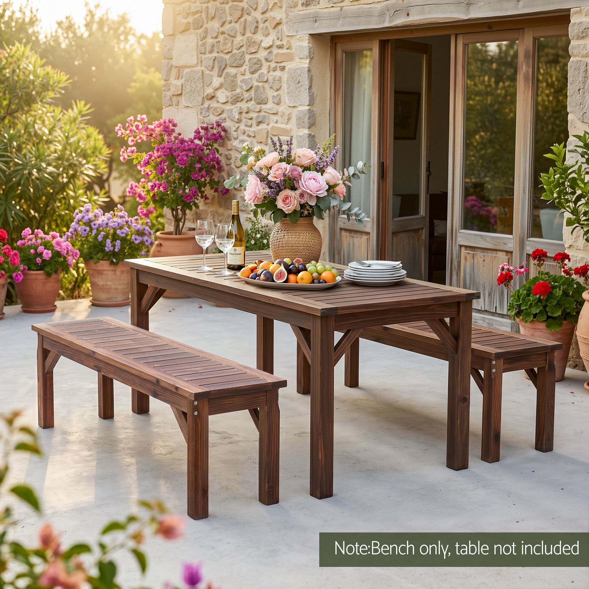 Gardeon Garden Benches Garden Seating Backless Timber Seat 120cm Brown - Image 5