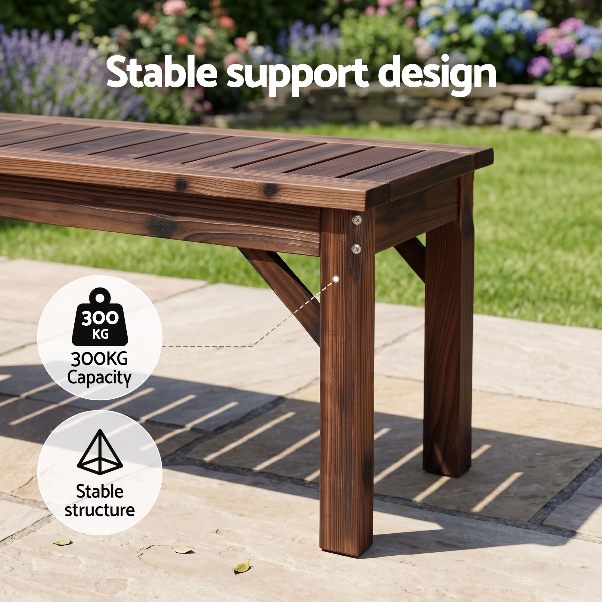 Gardeon Garden Benches Garden Seating Backless Timber Seat 120cm Brown - Image 6