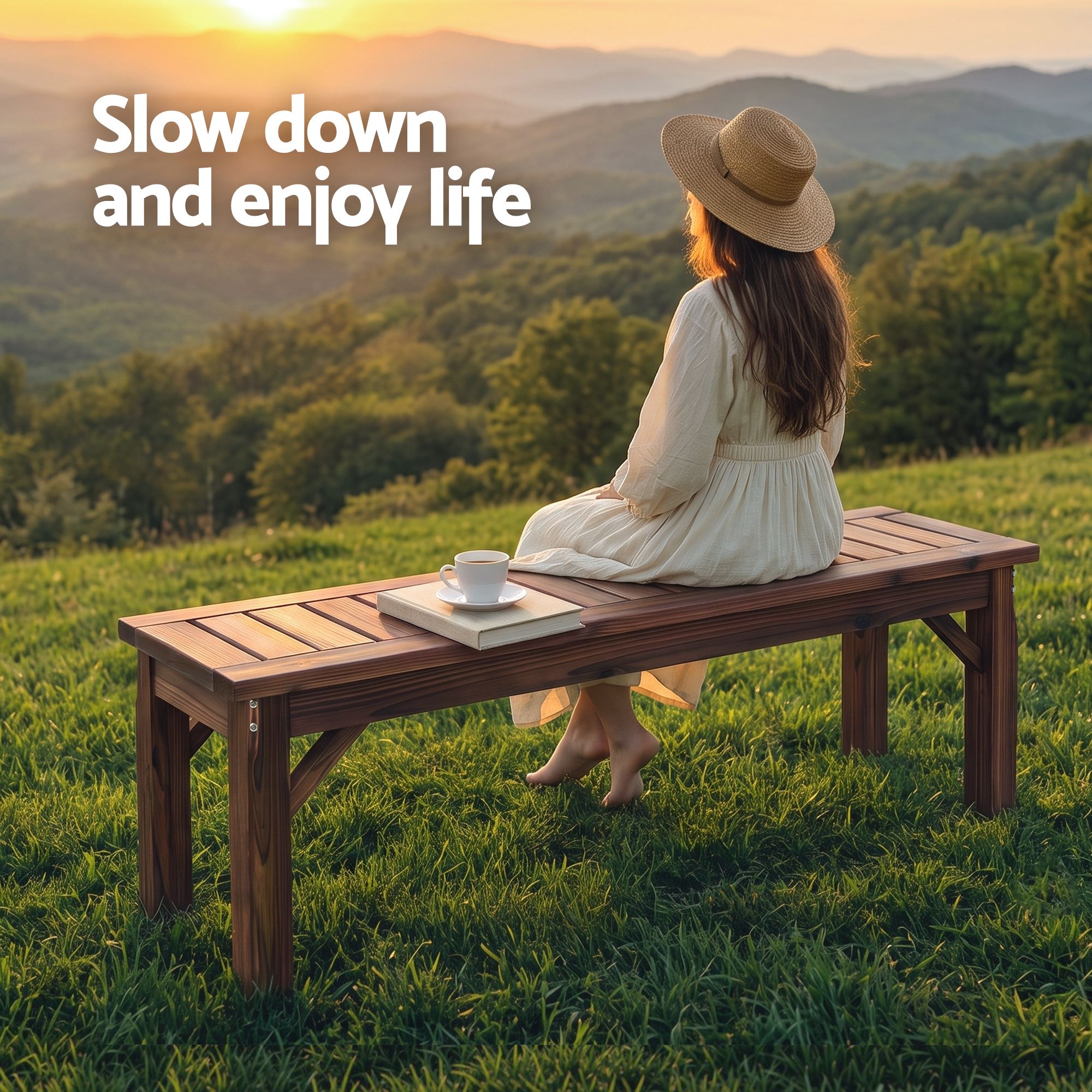 Gardeon Garden Benches Garden Seating Backless Timber Seat 120cm Brown - Image 8