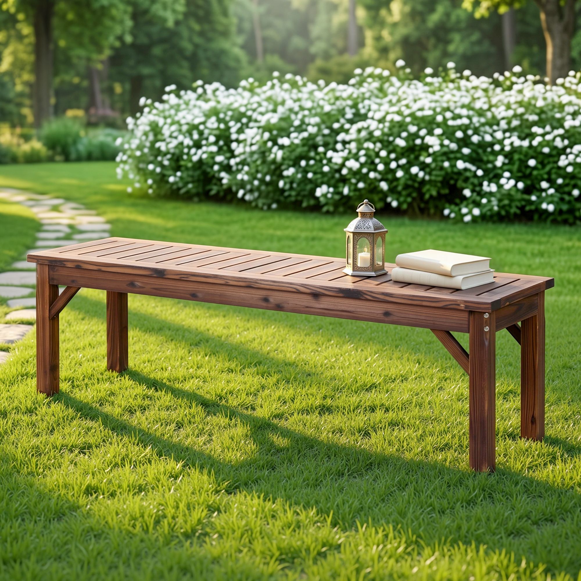 Gardeon Garden Benches Garden Seating Backless Timber Seat 150cm Brown - Image 1