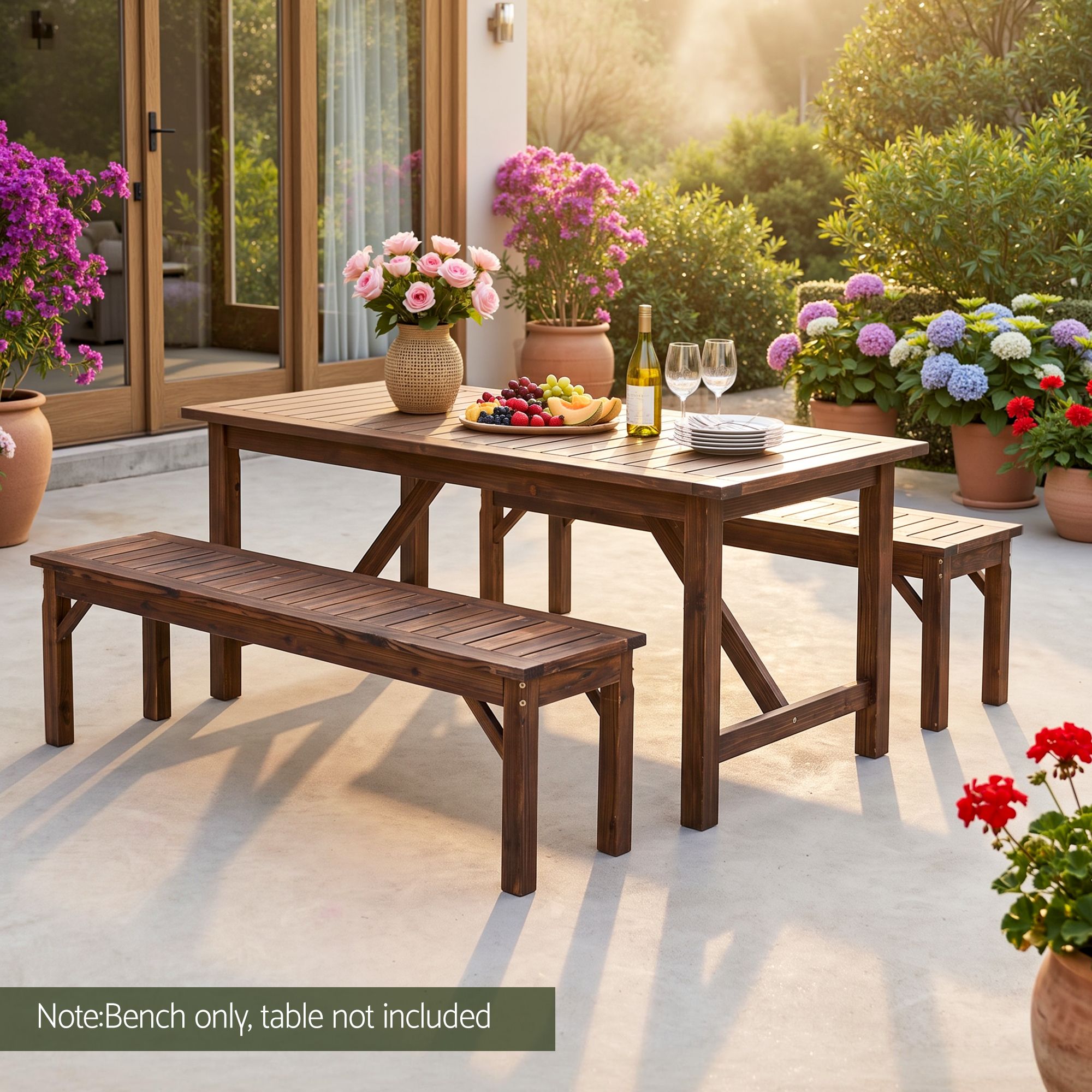 Gardeon Garden Benches Garden Seating Backless Timber Seat 150cm Brown - Image 5