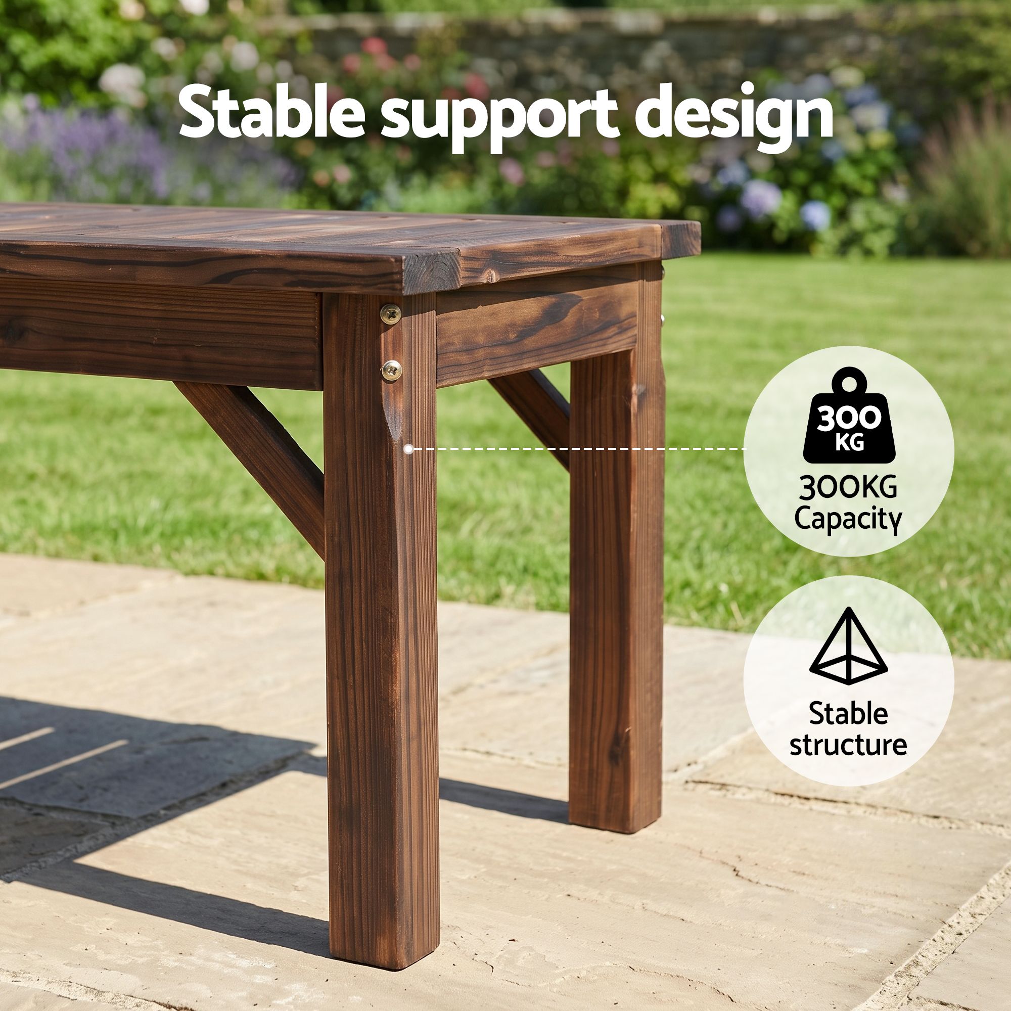 Gardeon Garden Benches Garden Seating Backless Timber Seat 150cm Brown - Image 6