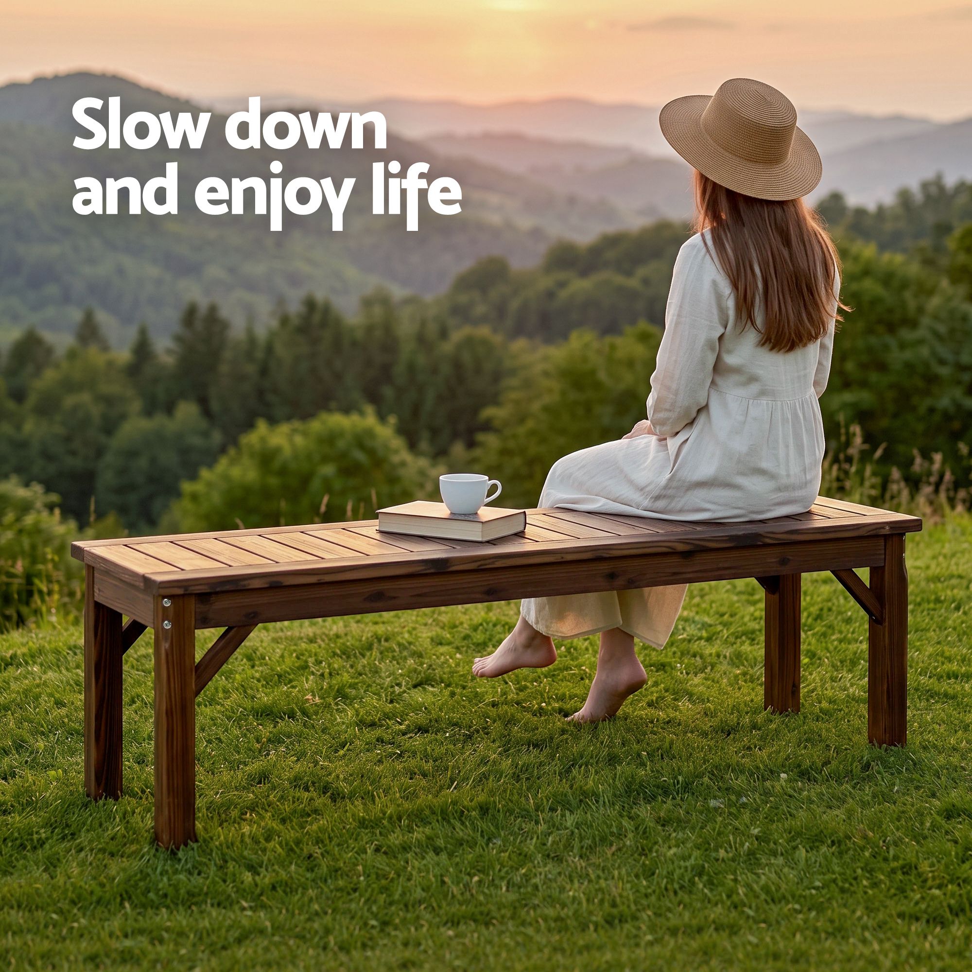 Gardeon Garden Benches Garden Seating Backless Timber Seat 150cm Brown - Image 8