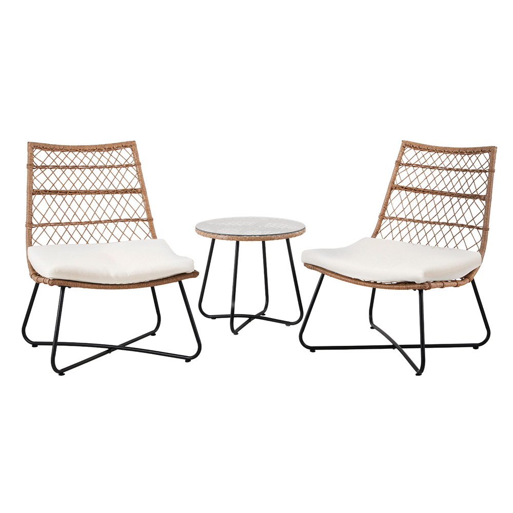 Gardeon 3PC Outdoor Setting Wicker Bistro Set Table Chairs Patio Furniture Brown - Image 3