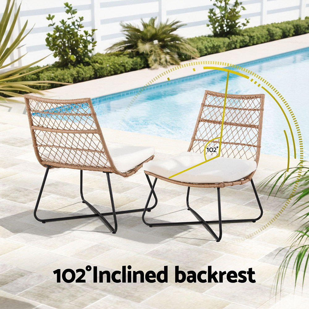 Gardeon 3PC Outdoor Setting Wicker Bistro Set Table Chairs Patio Furniture Brown - Image 6
