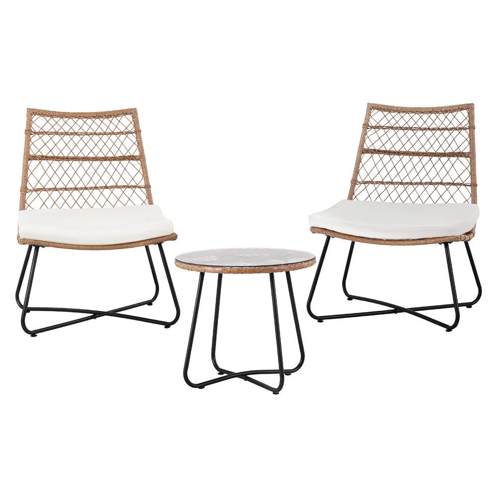 Gardeon 3PC Outdoor Setting Wicker Bistro Set Table Chairs Patio Furniture Brown - Image 7