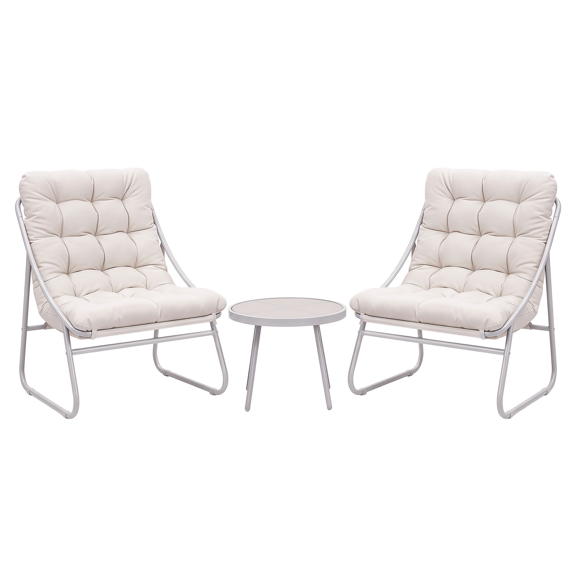 Gardeon 3PC Outdoor Bistro Set Patio Furniture Table and Chairs Steel Dining Chair Khaki - Image 7