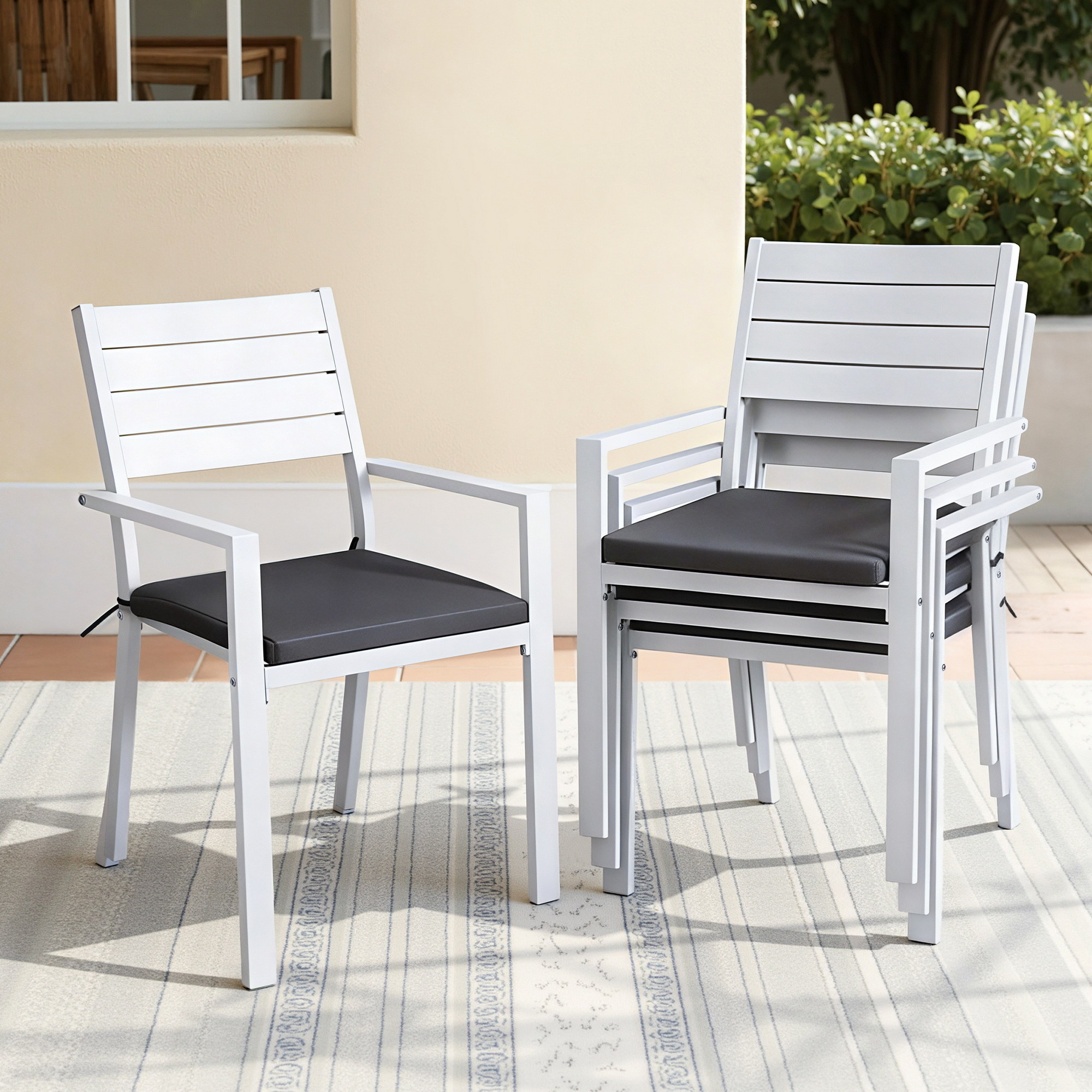 Gardeon 4PC Outdoor Dining Chairs Stackable Aluminum Lounge Chair Patio Furniture - Image 1