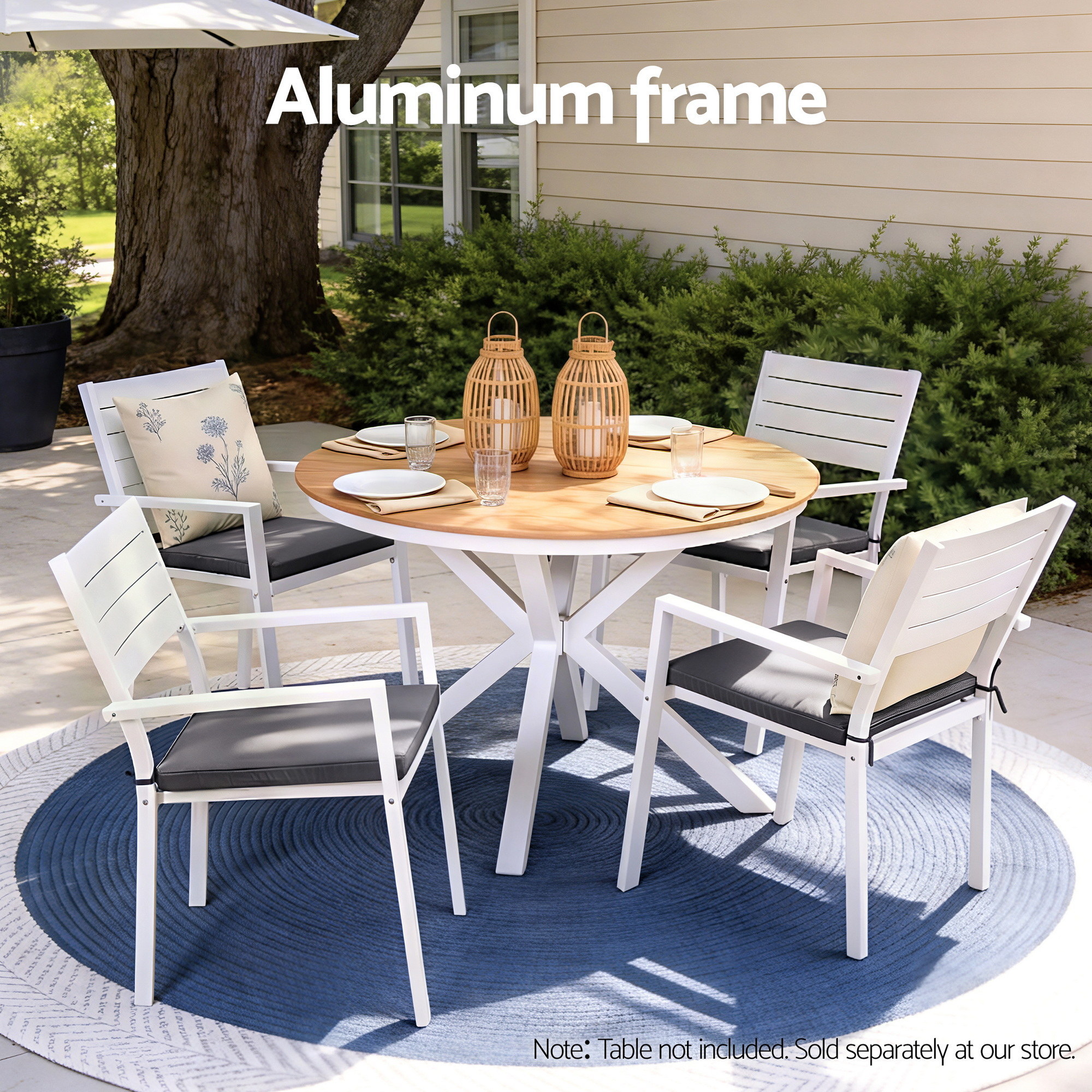 Gardeon 4PC Outdoor Dining Chairs Stackable Aluminum Lounge Chair Patio Furniture - Image 4