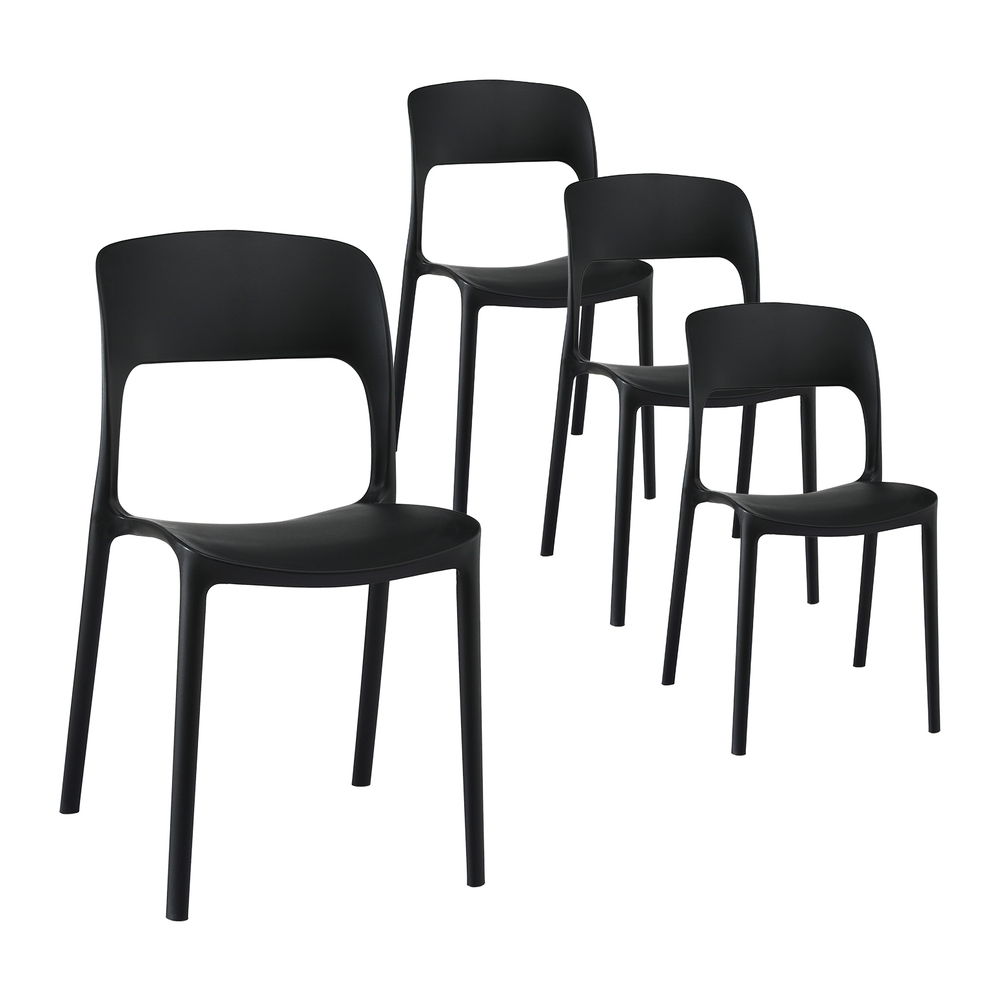 Gardeon 4PC Outdoor Dining Chairs Stackable PP Patio Chair Garden Furniture Black - Image 1