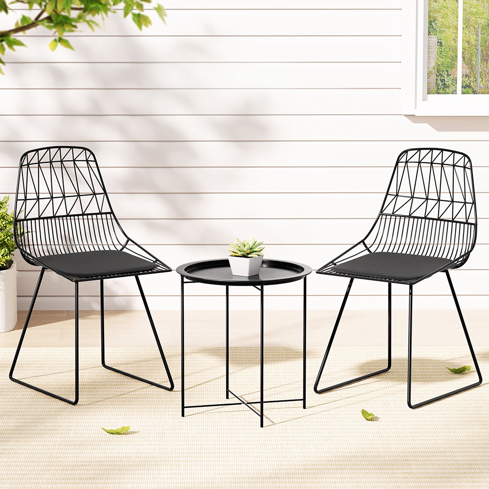 Gardeon 3PC Outdoor Bistro Set Patio Furniture Lounge Chairs Table Garden - Image 7