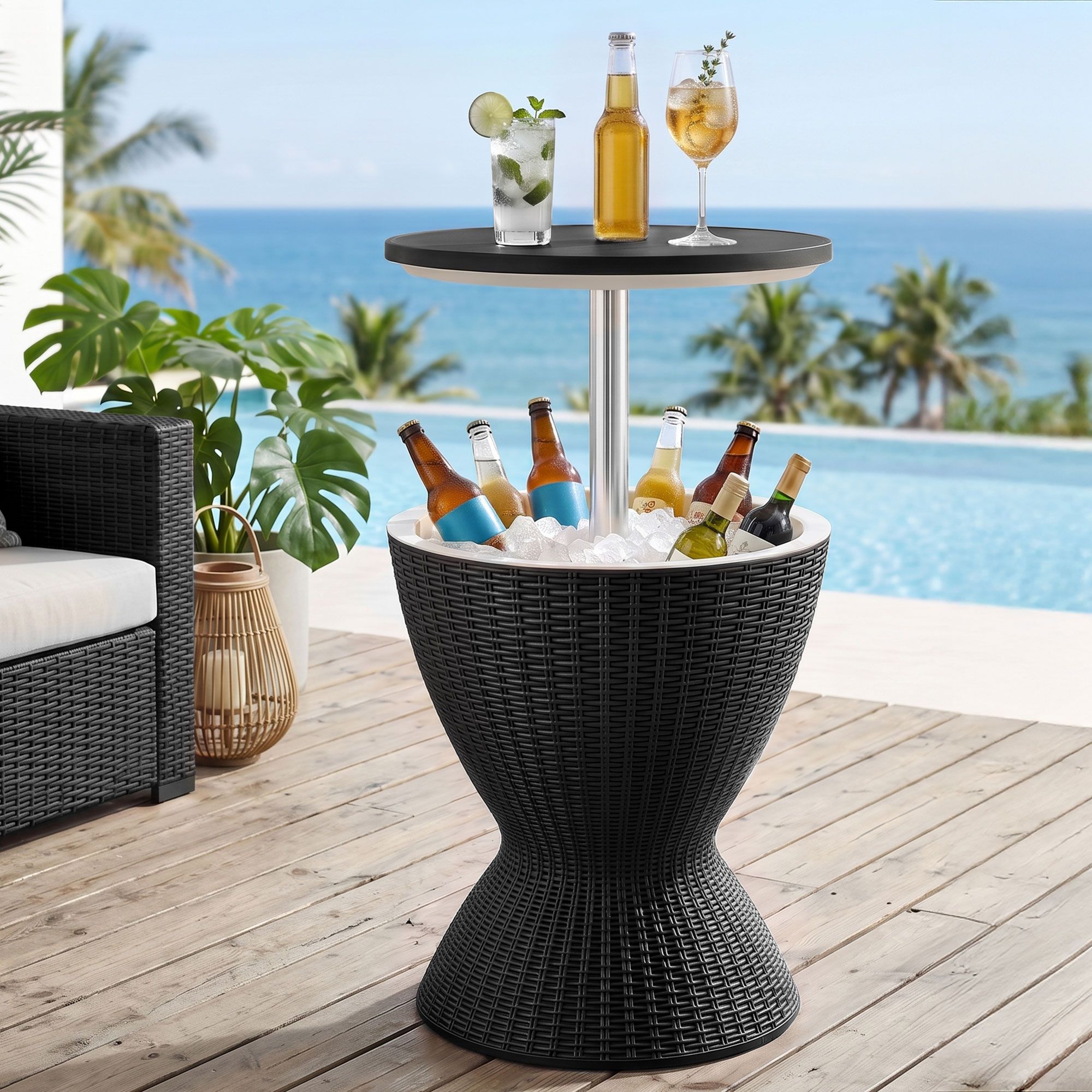 Gardeon Outdoor Bar Table Portable Ice Bucket Cooler 30L Adjustable Top Black - Image 1